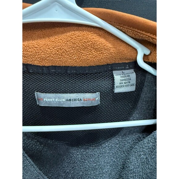 Vintage Perry Ellis Fleece Jacket 1/4 Zip Orange Grey Mens Size Large - Picture 4 of 8